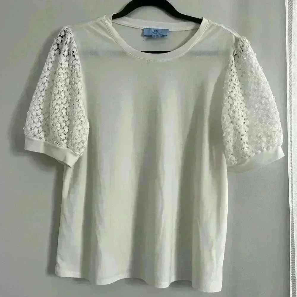 Cece white eyelet detail sleeve top - Picture 1 of 4